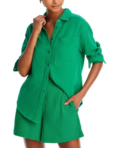 Echo Gauze Boyfriend Shirt Swim Cover-up In Palm Green