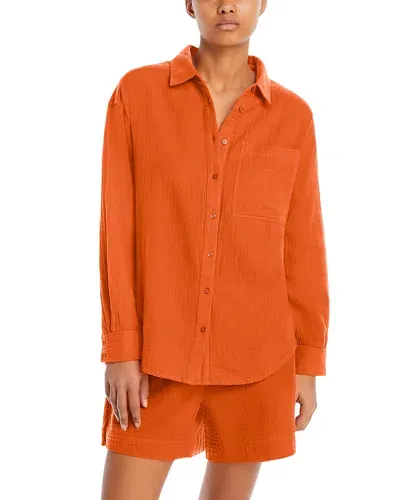 Echo Gauze Boyfriend Shirt Swim Cover-up In Tangerine