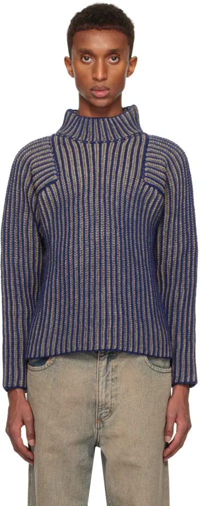 Eckhaus Latta Blue & Taupe Chalet Sweater In Dusk