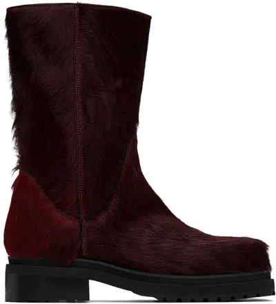 Eckhaus Latta Burgundy Stacked Boots In Red Fur