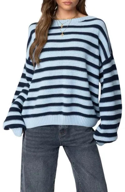 Edikted Aerin Oversize Stripe Cotton Sweater In Blue And Navy