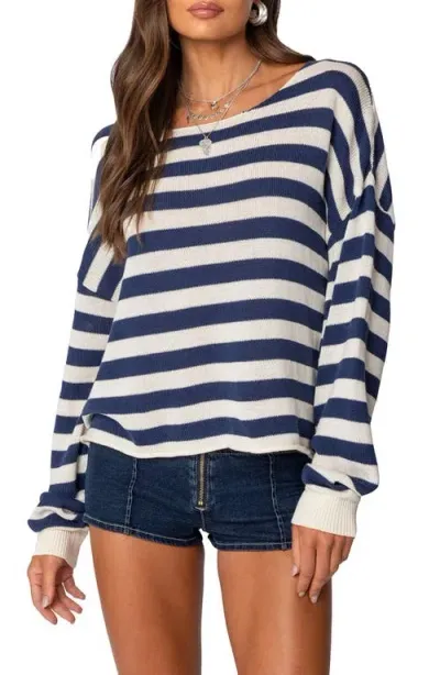 Edikted Anney Oversize Stripe Cotton Blend Sweater In Blue-and-cream