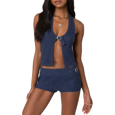 Edikted Belted Halter Sweater Tank In Navy