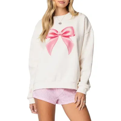 Edikted Bow Graphic Sweatshirt In Cream