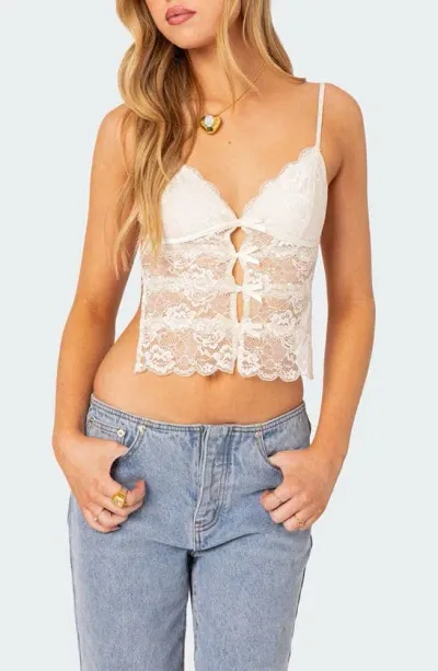 Edikted Cara Sheer Lace Tie Back Camisole In Cream