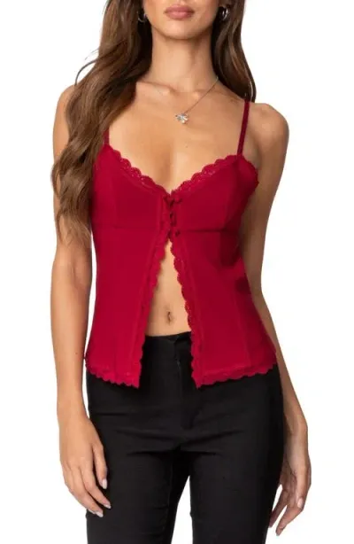 Edikted Crimson Lace Split Front Camisole In Burgundy