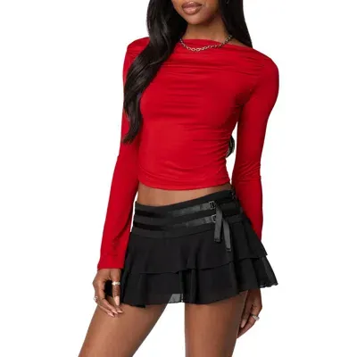 Edikted Dana Ruched Knit Top In Red