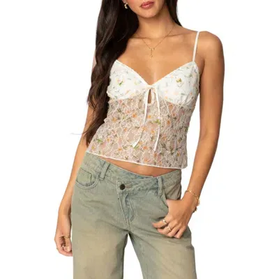 Edikted Flowery Sheer Embroidered Camisole In White