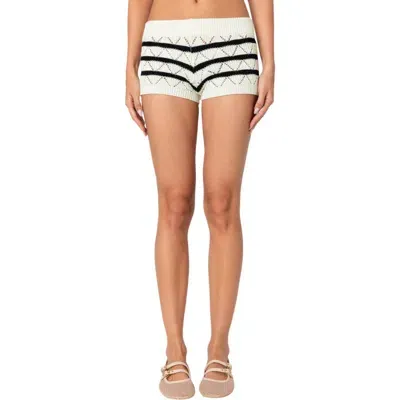 Edikted Galia Stripe Knit Sweater Shorts In Cream-and-black