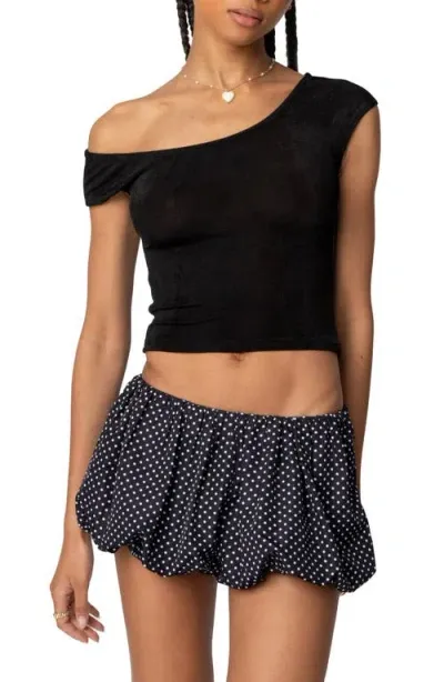 Edikted Jett One-shoulder Crop Knit Top In Black