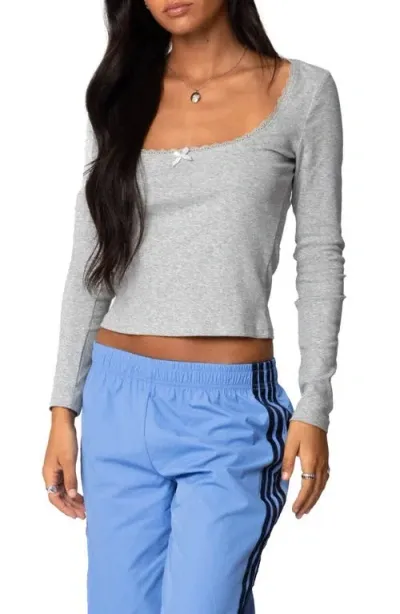 Edikted Mora Lace Trim Knit Top In Gray Melange