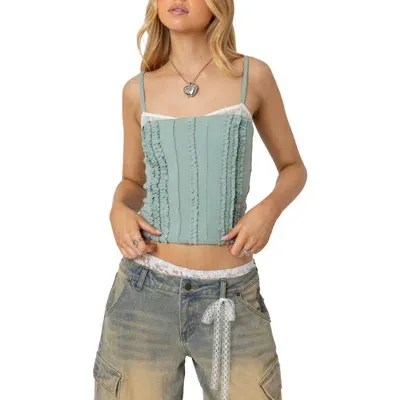 Edikted Ruffled Lace Trim Crop Camisole In Sage