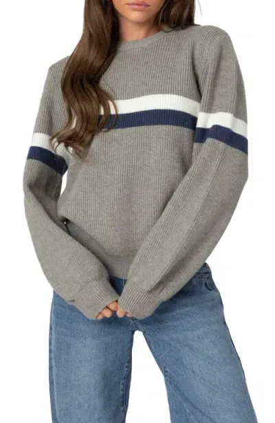 Edikted Stripe Oversize Sweater In Gray Melange