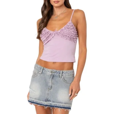 Edikted Vedar Ruffled Crop Camisole In Mauve