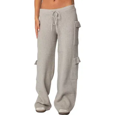 Edikted Wynter Low Rise Drawstring Cargo Sweater Pants In Gray Melange