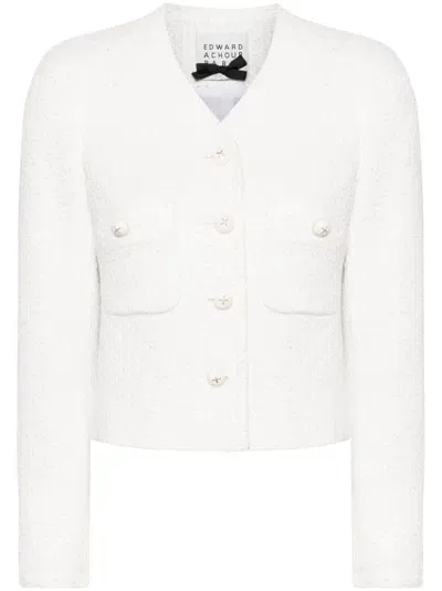 Edward Achour Paris Button-up Tweed Jacket In White