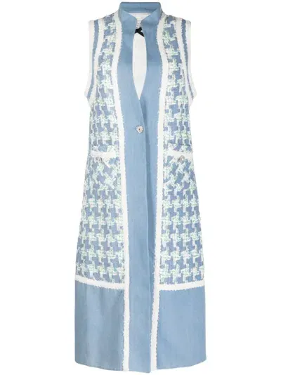 Edward Achour Paris Contrast-trim Bouclé Gilet In Blue