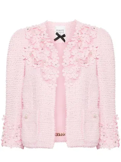 Edward Achour Paris Floral-appliqué Tweed Jacket In Pink