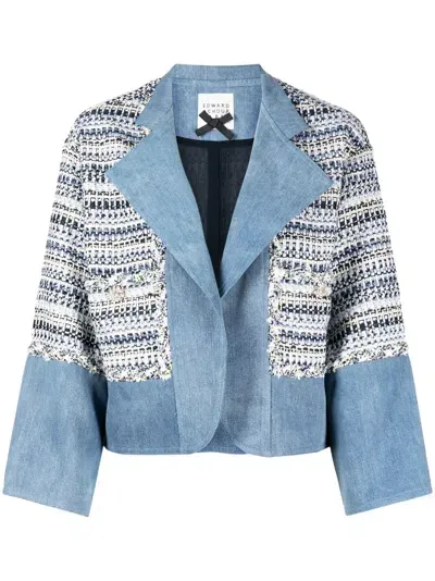 Edward Achour Paris Knitted Open Front Jacket In Blue