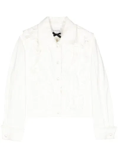 Edward Achour Paris Ruffle-trim Cotton Shirt Jacket In 白色