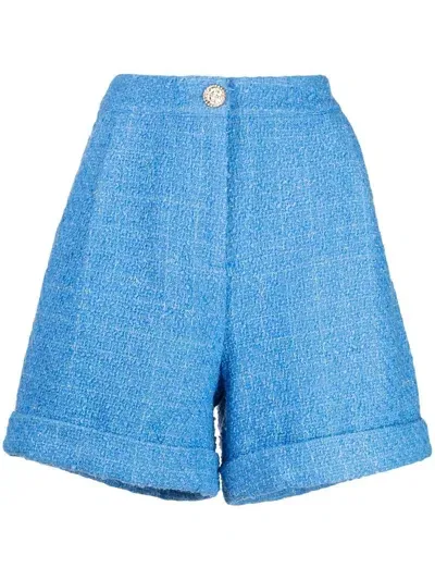 Edward Achour Paris Wide-leg Tweet Shorts In Blau