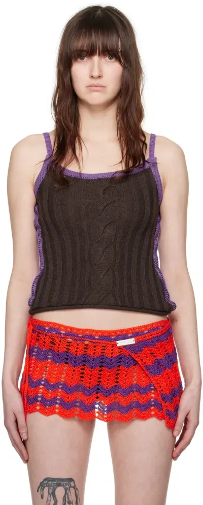 Edward Cuming Cami Cable Knit Tank Top In Brown-purple