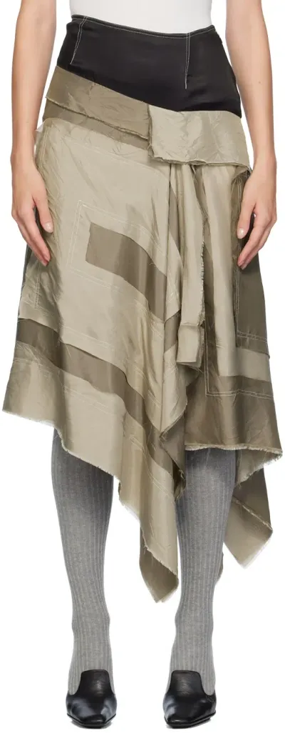 Edward Cuming Khaki & Black Carcass Midi Skirt In Grey-khaki/black