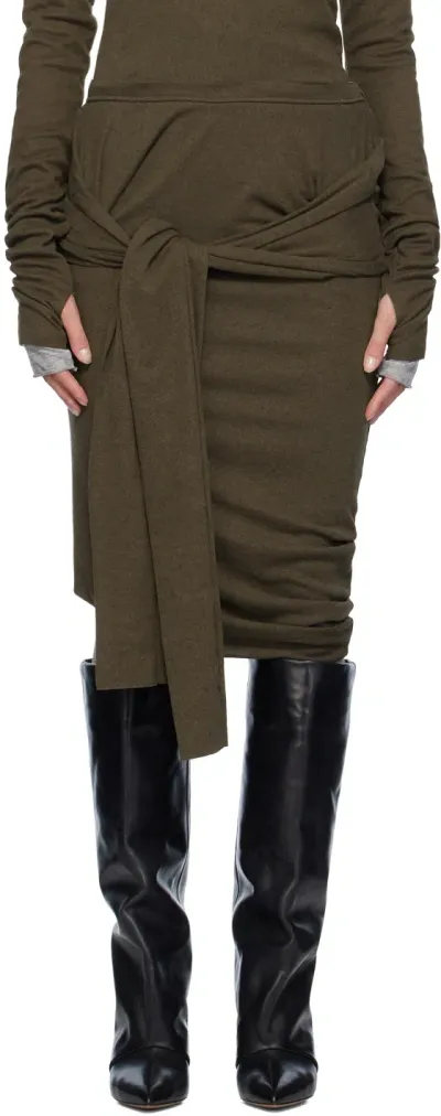 Edward Cuming Khaki Banana Twist Midi Skirt In Dark Khaki