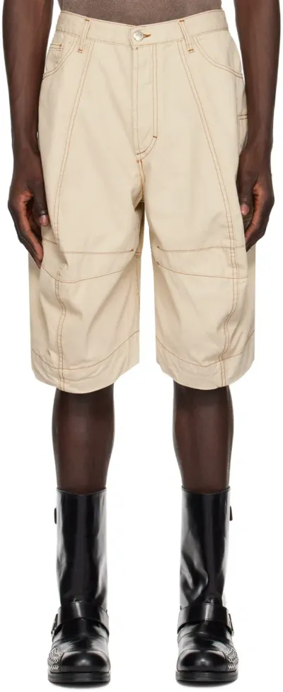 Edward Cuming Off-white Paneled Denim Shorts In Cream