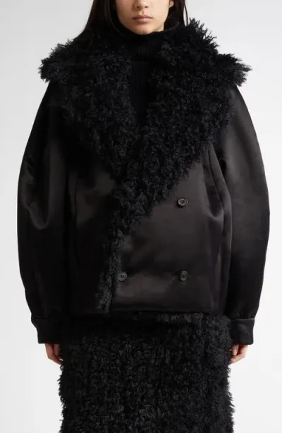 Eenk Double Breasted Jacket With Faux Shearling Collar In Black