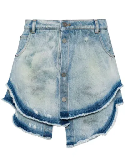 Egonlab Layered Denim Skirt In Blue