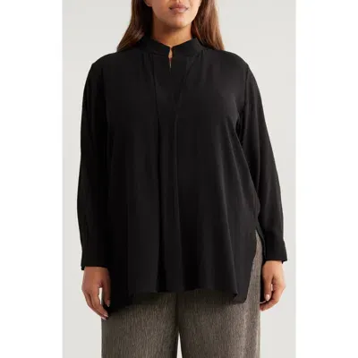 Eileen Fisher Silk Stand Collar Tunic Top In Black