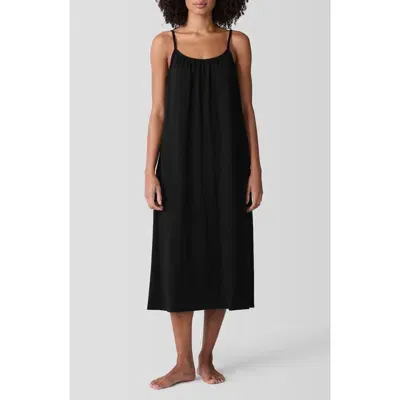 Eileen Fisher Sleep Organic Cotton Cami Midi Dress In Black