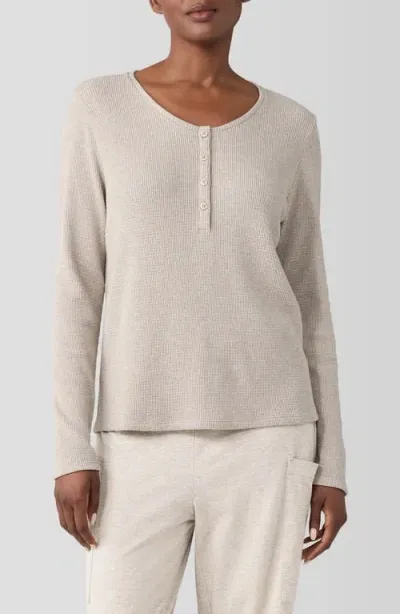 Eileen Fisher Sleep Organic Cotton Thermal Knit Henley Sleep Top In Wheat