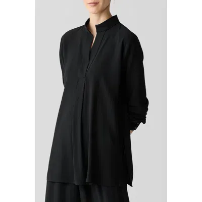 Eileen Fisher Split Stand Collar Silk Tunic In Black