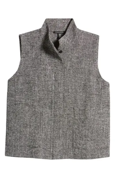 Eileen Fisher Stand Collar Stretch Organic Cotton Vest In Black/white