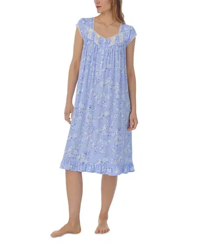 Eileen West Floral Lace Trim Waltz Nightgown In Blue Floral