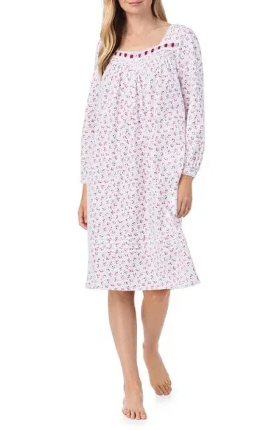 Eileen West Floral Long Sleeve Cotton Waltz Nightgown In White Ditsy