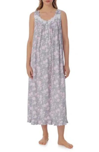 Eileen West Floral Sleeveless Ballet Nightgown In Grey Floral