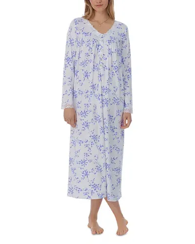 Eileen West Long Sleeve Ballet Nightgown In White/blue Floral