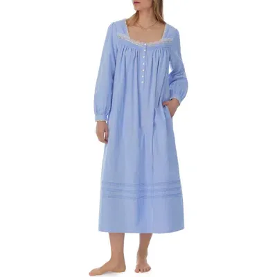 Eileen West Long Sleeve Cotton Flannel Ballet Nightgown In Blue