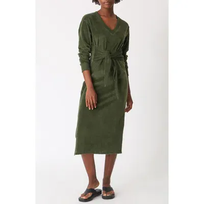 Electric & Rose Linden Tie Waist Long Sleeve Midi Dress In Hunter