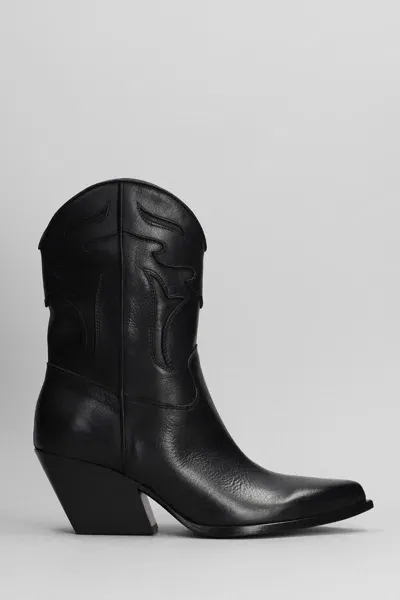 Elena Iachi Texan Ankle Boots In Black Leather