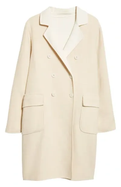 Eleventy Double Breasted Double Face Wool Coat In Sand And White