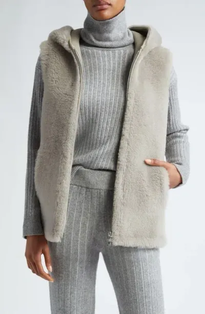 Eleventy Genuine Shearling Hooded Vest In Grey