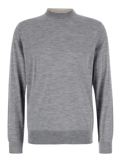 Eleventy Grey Crewneck Sweater In Wool And Silk Man