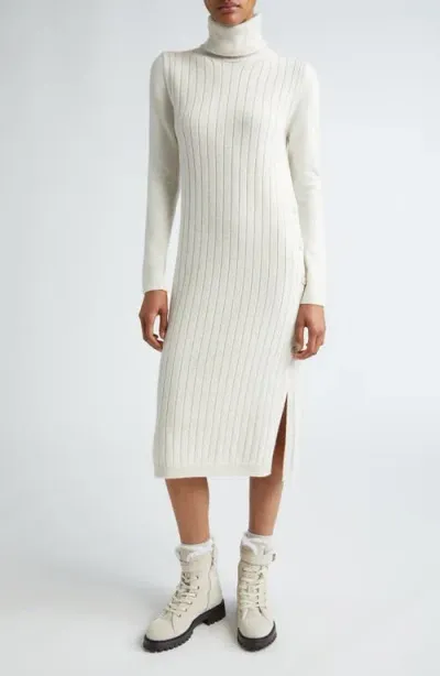 Eleventy Long Sleeve Virgin Wool & Cashmere Turtleneck Sweater Dress In Sand