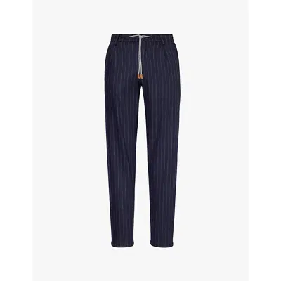 Eleventy Mens New Blue Pin-striped Stretch-wool And Cashmere-blend Trousers