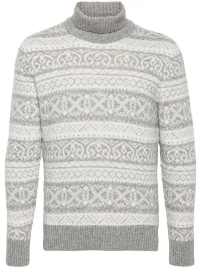 Eleventy Patterned-jacquard Sweater In Grey