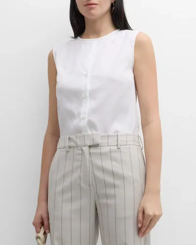 Eleventy Ribbed Button-down Sleeveless Shirt In White